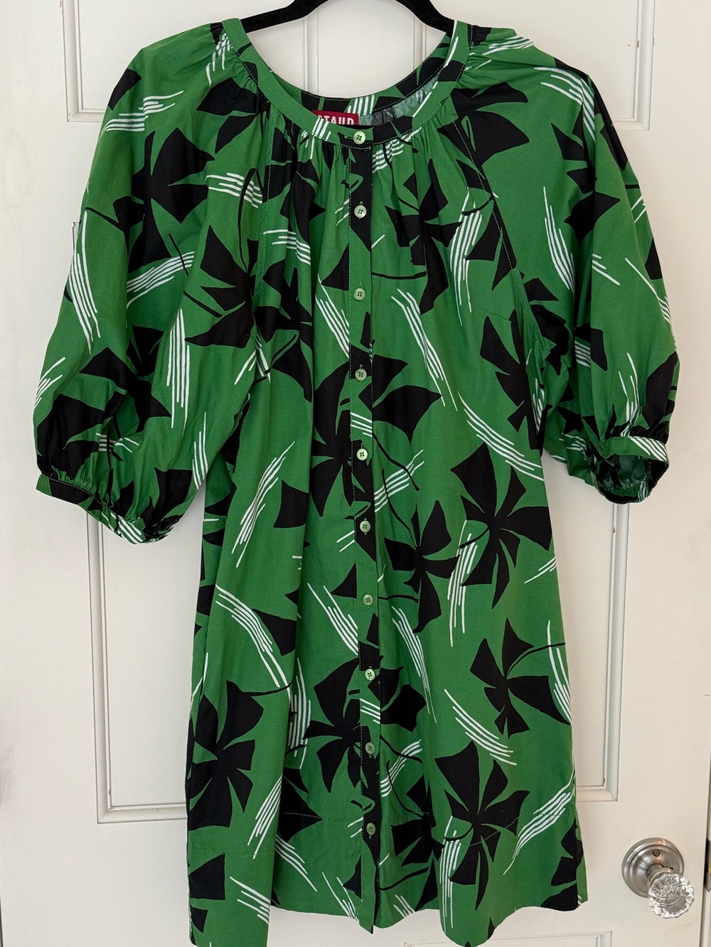 STAUD Green and Black Patterned Dress